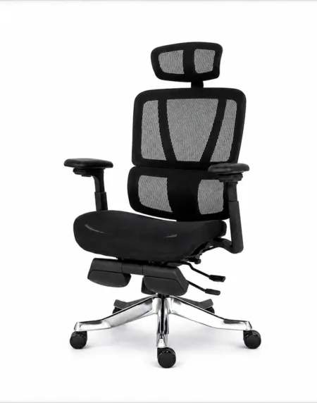 VIP ergonomic office chair with 3D headrest and integrated footrest